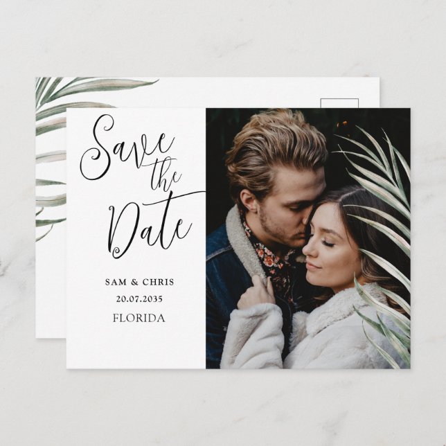  Elegant Black & White Photo Save the Date  Announ Announcement Postcard (Front/Back)