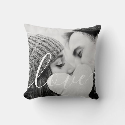 Elegant Black White Photo Script Love Throw Pillow