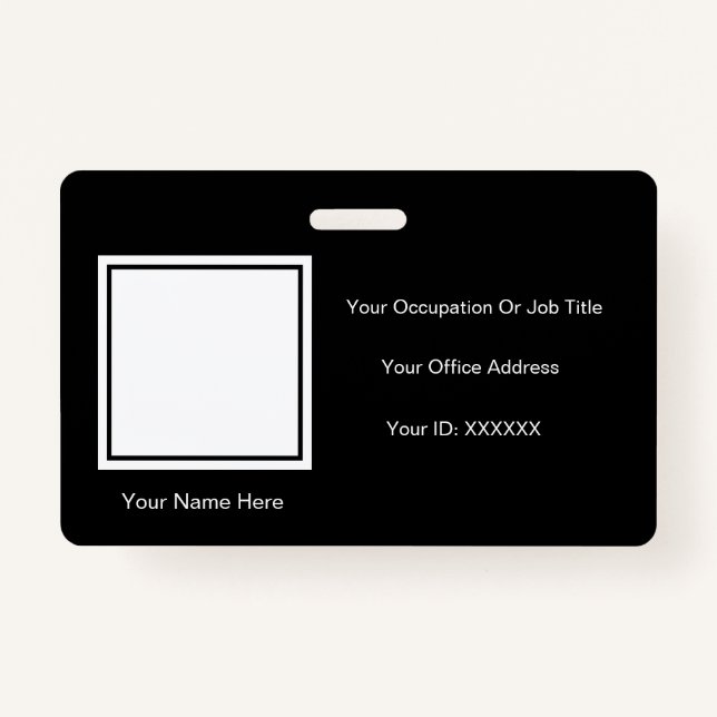Elegant Black White Photo Text Templates Employee Badge (Front)