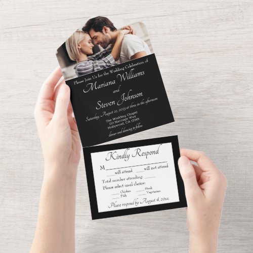 Elegant Black  White Photo Wedding Invitation