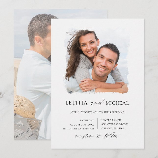 Elegant Black & White Photo Wedding Invitation (Front/Back)