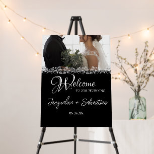 Elegant Black & White Photo Wedding Welcome Foam Board