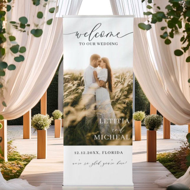 Elegant Black & White Photo Wedding Welcome Retractable Banner (Creator Uploaded)