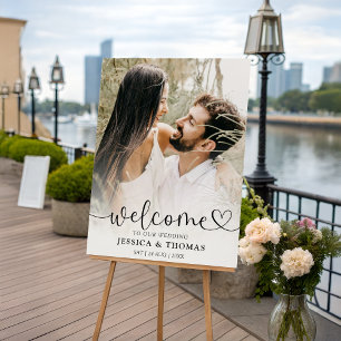 Elegant Black & White Photo Welcome Wedding Sign