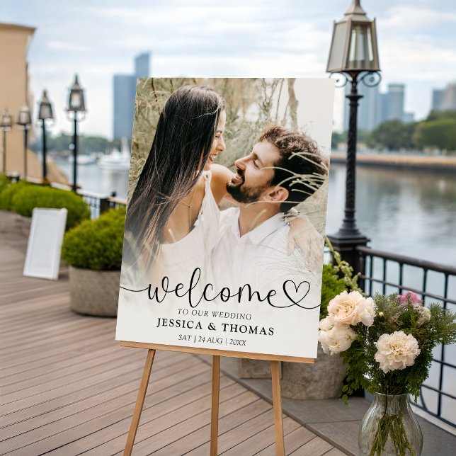 Elegant Black & White Photo Welcome Wedding Sign (Creator Uploaded)