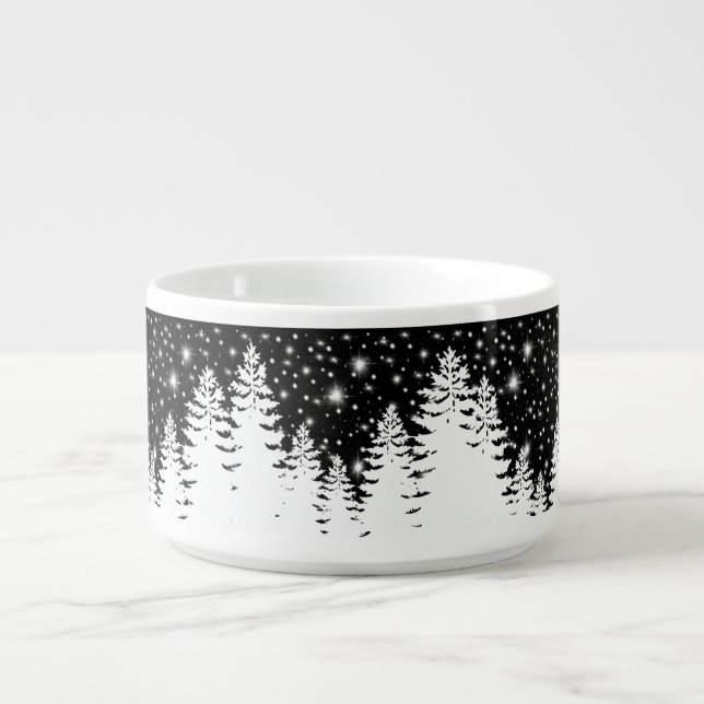 Elegant black white pine forest night sky stars bowl (Center)