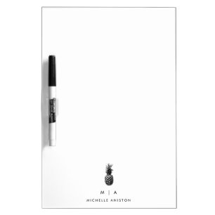 Elegant Black White  Pineapple  Monogram Custom Dry Erase Board