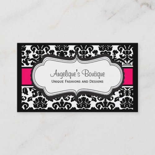 Elegant Black White  Pink Damask Business Cards