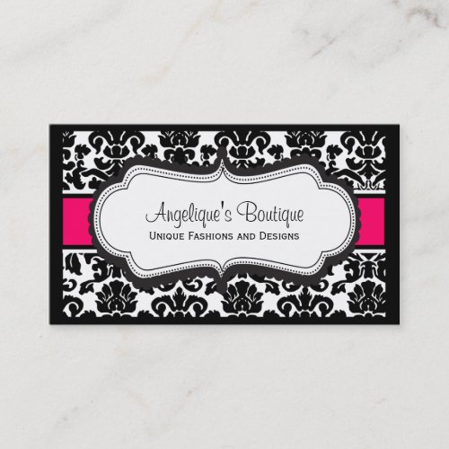 Elegant Black White &amp; Pink Damask Business Cards