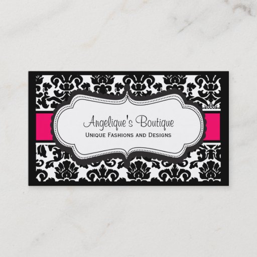 Customizable Elegant Black White &amp; Pink Damask Business Cards