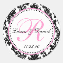 Elegant Black White Pink Damask
