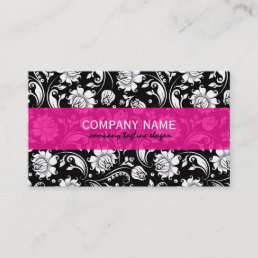Elegant Black White &amp; Pink Floral Damasks Business Card