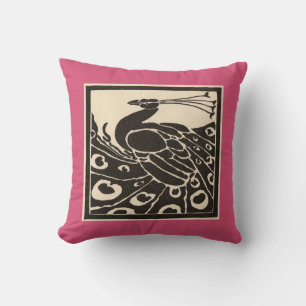 ELEGANT BLACK WHITE PINK PEACOCK THROW PILLOW