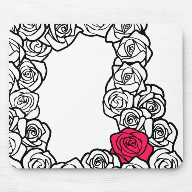 Elegant Black White Pink Roses Floral Pattern Mouse Pad (Front)