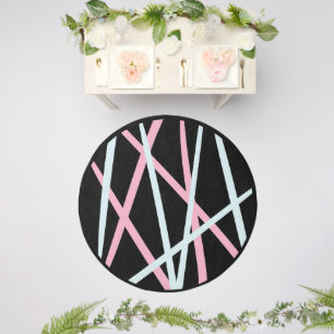 Elegant Black & White Pink Stripes Abstract  Outdoor Rug