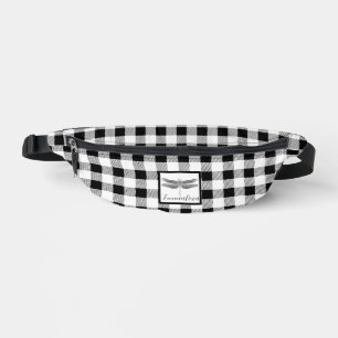Elegant black white plaid gingham dragonfly fanny pack