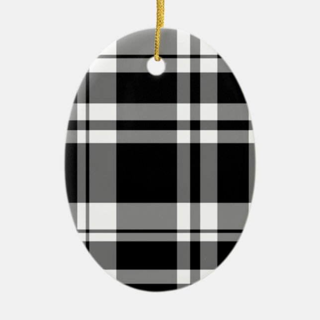 elegant black white plaid pattern ceramic ornament (Front)