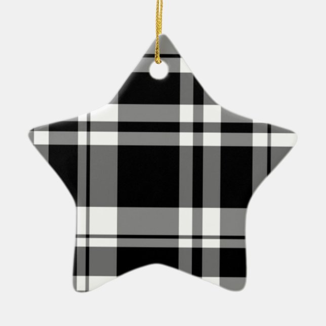 elegant black white plaid pattern ceramic ornament (Front)