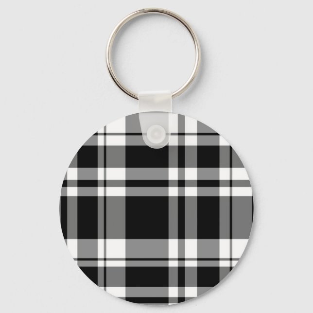 elegant black white plaid pattern keychain (Front)