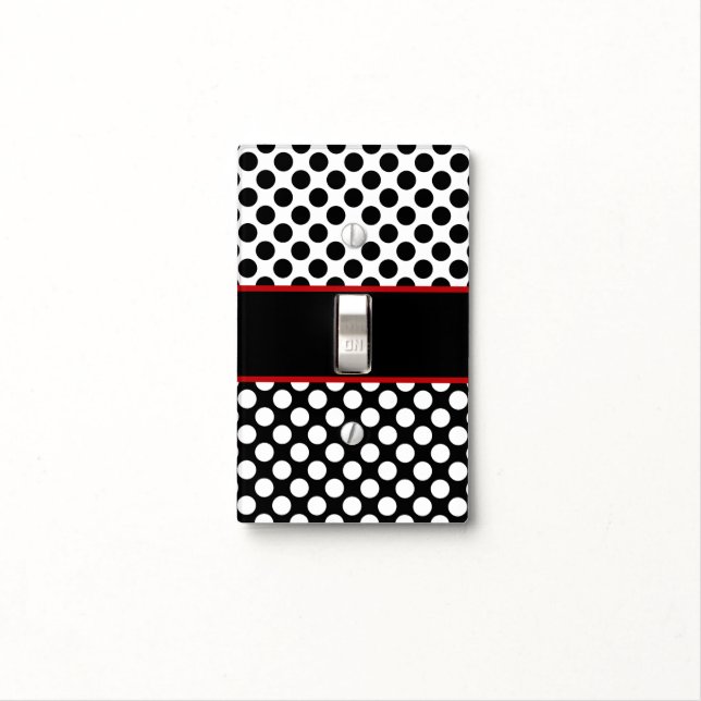 Elegant Black & White Polka Dot Light Switch Cover (In Situ)