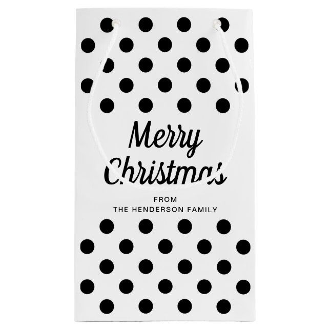 Elegant Black White Polka Dots Merry Christmas Small Gift Bag (Back)
