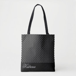 Elegant Black White Polka Pattern Personalized Tote Bag