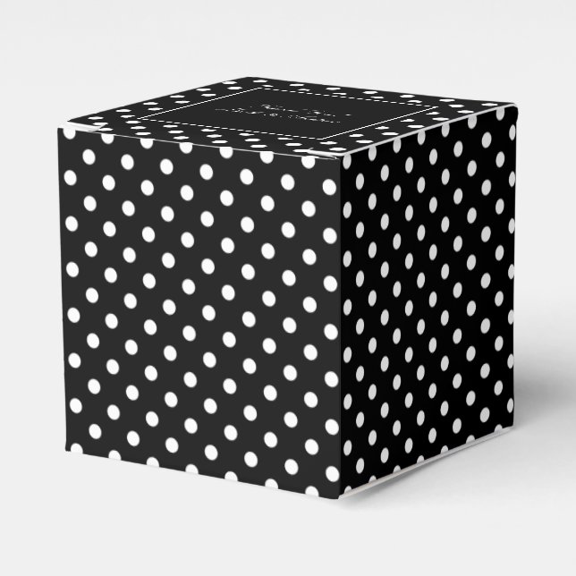 Elegant black & white polkadot wedding favor boxes (Front Side)