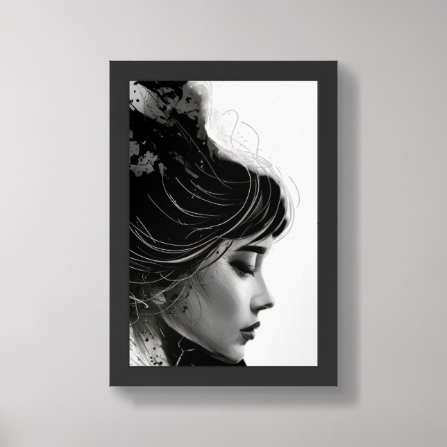 Elegant Black & White Portrait – Abstract Female A Framed Art (Framed Front)