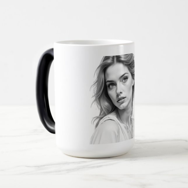 Elegant Black & White Portrait Mug (Front Left)