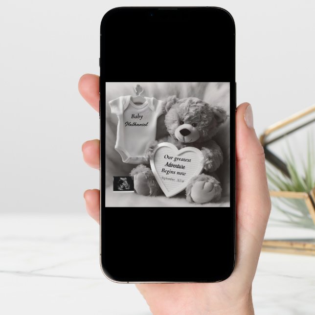 Elegant Black & White Pregnancy Announcement Card (Front Digital)