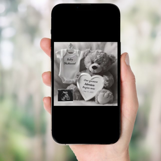 Elegant Black & White Pregnancy Announcement Card (Front Digital)