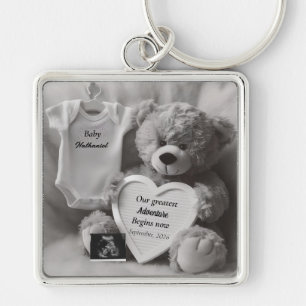 Elegant Black & White Pregnancy Announcement Gift Keychain