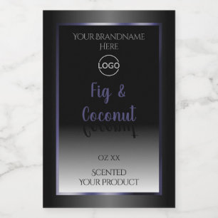 Elegant Black White Product Labels Blue Frame Logo