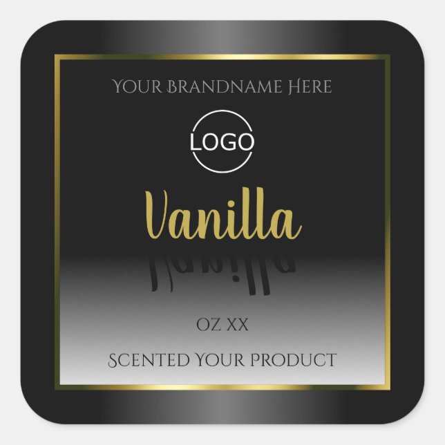 Elegant Black White Product Labels Gold Frame Logo (Front)