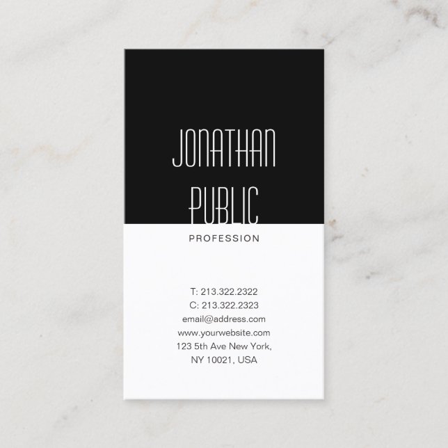 Elegant Black White Professional Clean Design Luxe Business Card (Front)