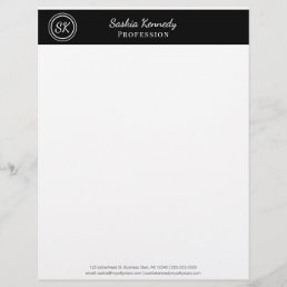 Elegant Black White Professional Monogram Business Letterhead