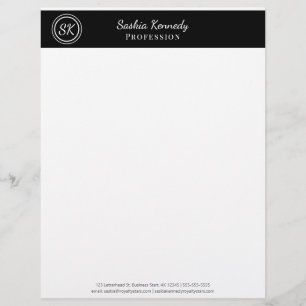 Elegant Black White Professional Monogram Business Letterhead