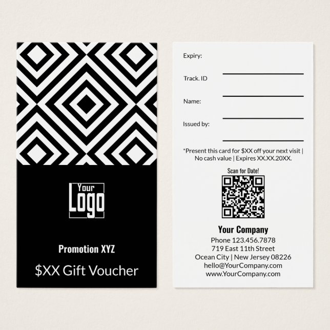 Elegant Black White Promotional Gift Voucher Card (Front & Back)