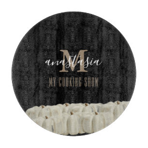 Elegant Black White Pumpkin Monogram Round Cutting Board