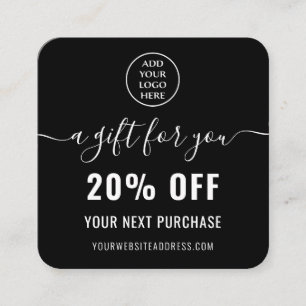 Elegant Black White QR Code Loyalty Business Logo Discount Card