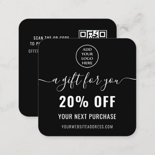Elegant Black White QR Code Loyalty Business Logo Discount Card