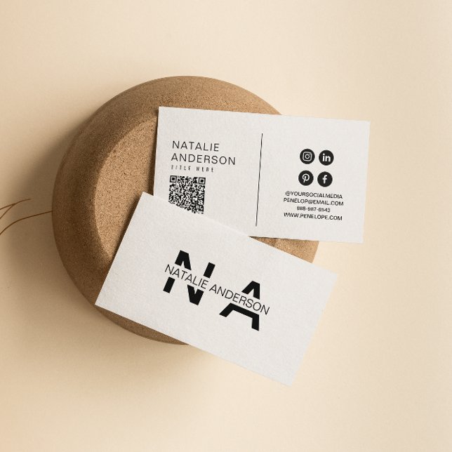 Elegant Black & White QR Code Modern Monogram Logo Business Card (Creator Uploaded)