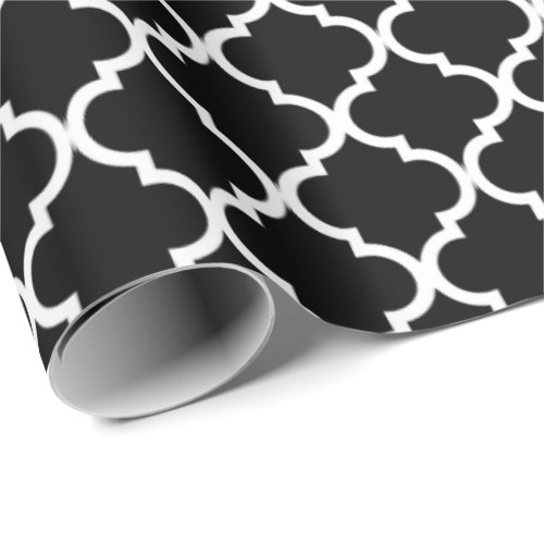 Elegant black  white quatrefoil pattern Christmas Wrapping Paper