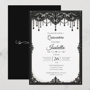 Elegant Black White Quinceañera Invitation