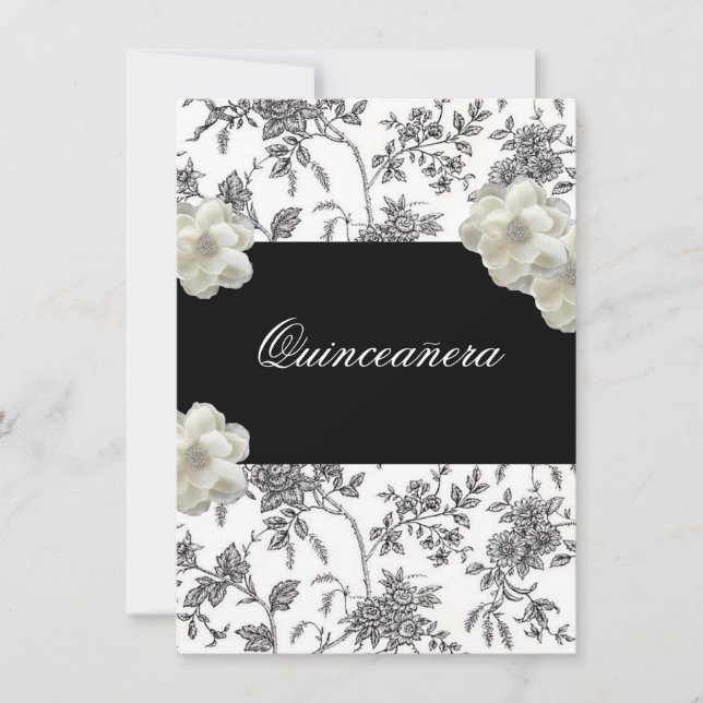 Elegant Black & White Quinceanera Invitation (Front)