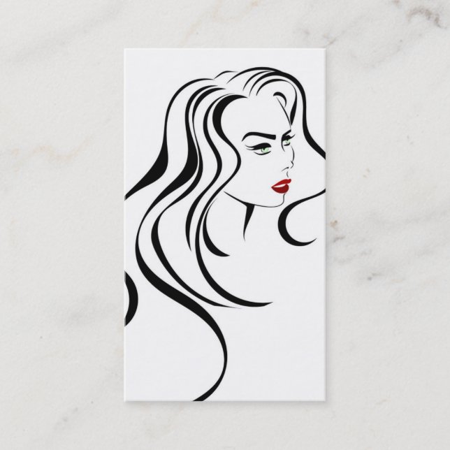 Elegant Black White Red Hair Styling Beauty Girl Business Card (Front)