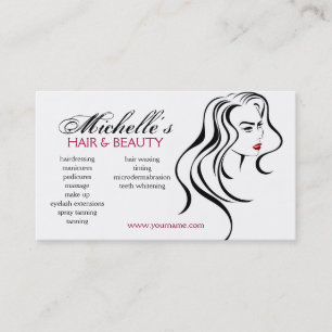 Elegant Black White Red Hair Styling Beauty Girl Business Card