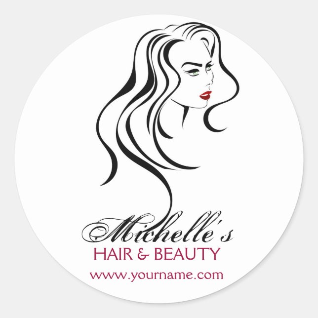 Elegant Black White Red Hair Styling Beauty Girl Classic Round Sticker (Front)