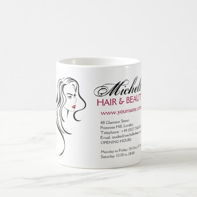 Elegant Black White Red Hair Styling Beauty Girl Coffee Mug (Center)