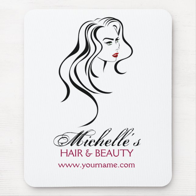 Elegant Black White Red Hair Styling Beauty Girl Mouse Pad (Front)